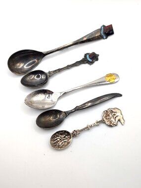 Lot of 5 Collector Spoons Birks Exquisite Flair Ecclesial EPNS Tarnish GUC